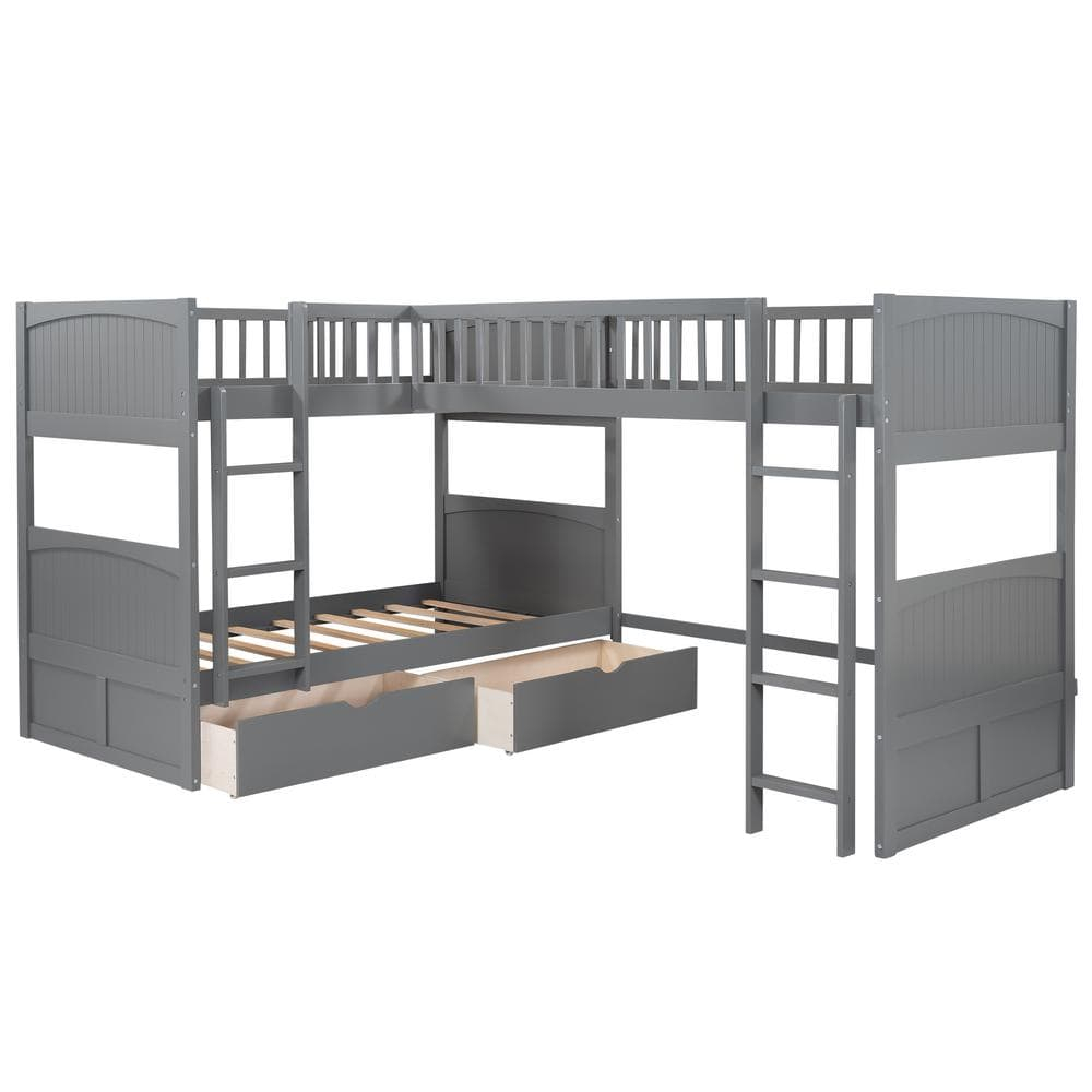 Reviews For Anbazar Gray L-Shaped Twin Size Triple Bunk Beds With 2 ... with regard to