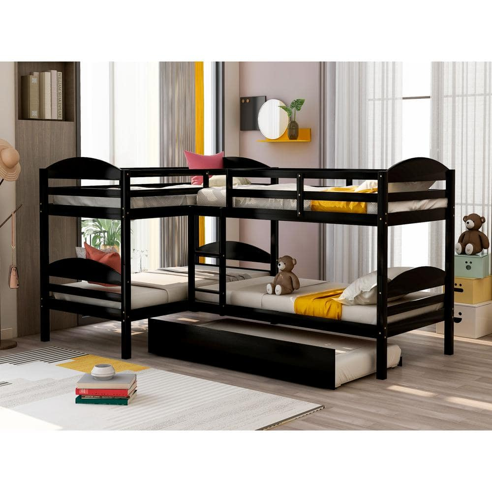 Reviews For Harper & Bright Designs Espresso L-Shaped Twin Size Bunk ... with