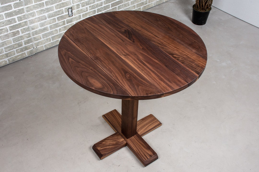 Round Drop Leaf Table, Round Walnut Table With Fold Down Sides, Wood ... throughout Round Drop Leaf Tables A Deep Dive into the Beacon 42" Black and Walnut Design