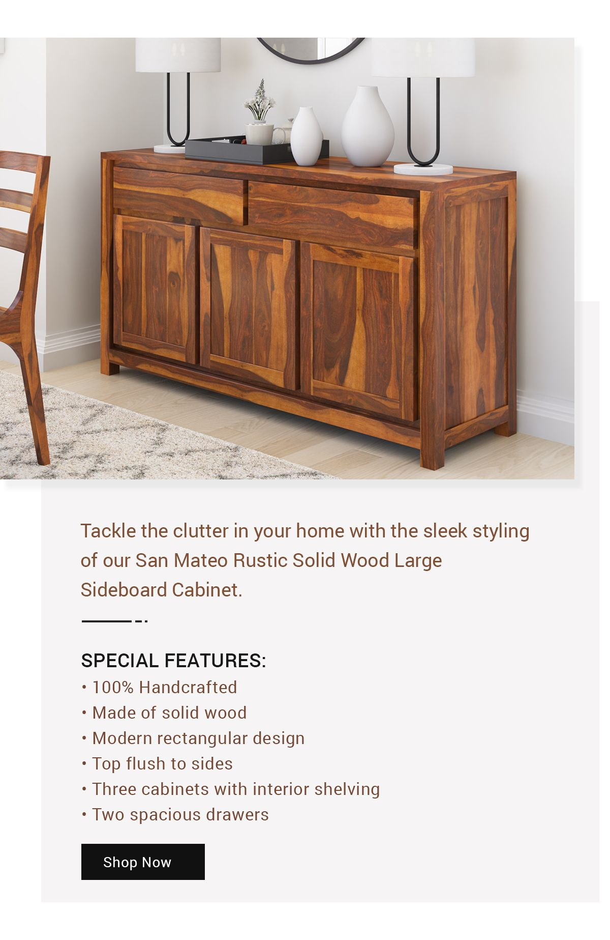 San Mateo Rustic Solid Wood Sideboard Buffet | Large Sideboard Cabinet ... within