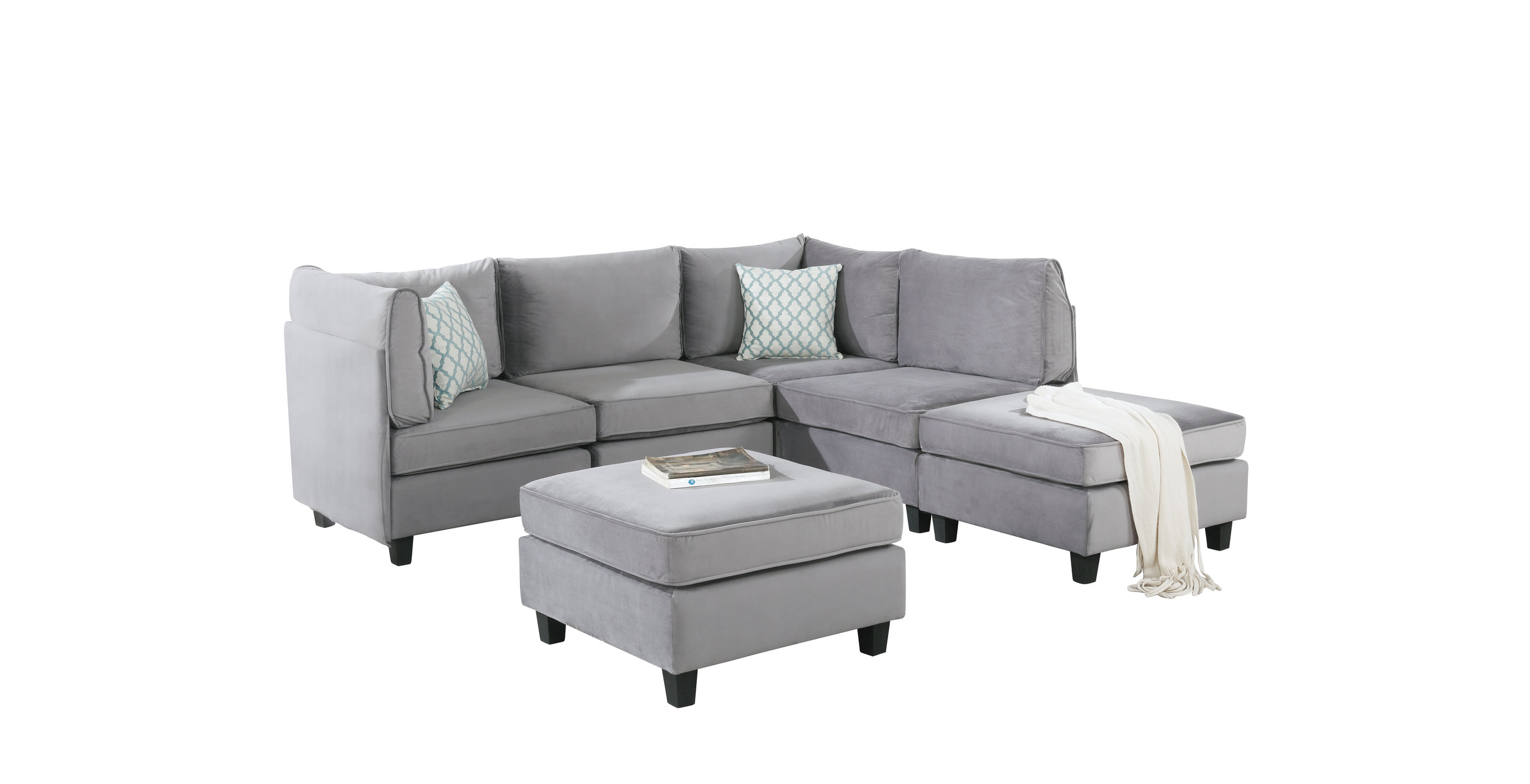 Simona 6 Piece L Shape Flexible Modular Sectional Sofa, Gray Velvet ... for Why the Lilola Home Simona Sectional is a Game Changer for Comfort