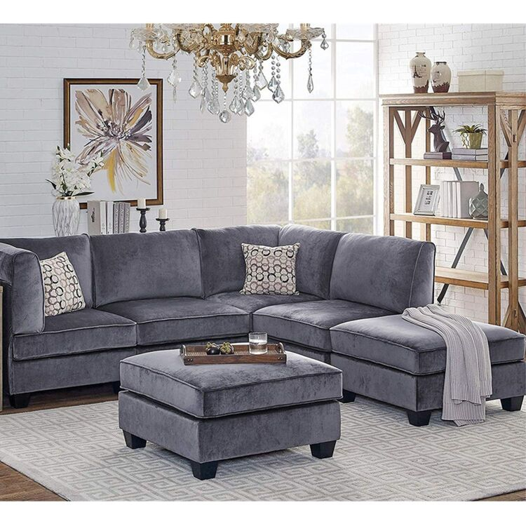 Simona Gray Velvet U Shaped Sectional Sofa With Ottoman, Lilola Home ... with regard to