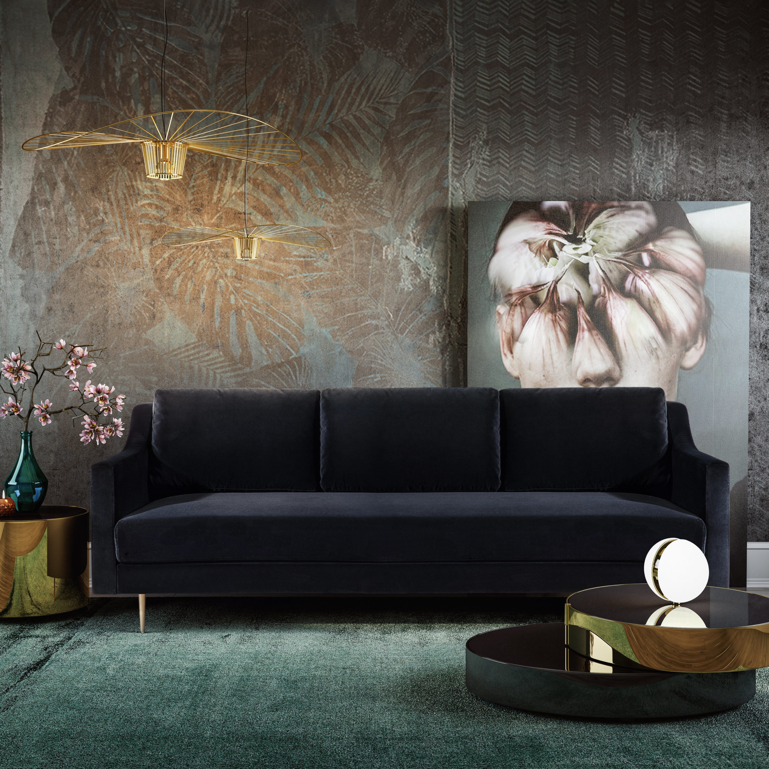 Small Black Velvet Sofa | Baci Living Room inside
