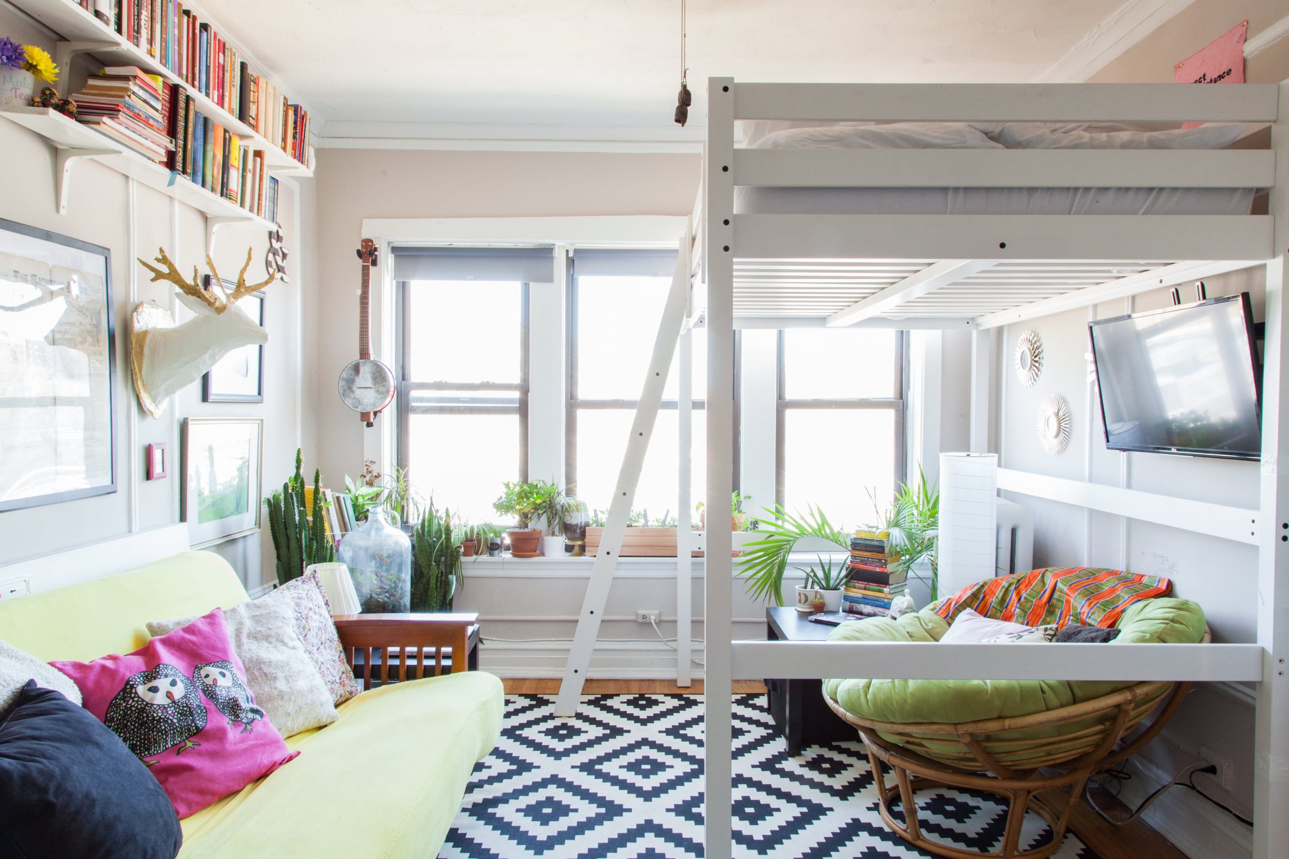 Small Space Solutions: 12 Ideas To Steal From Stylish Studios ... for Maximizing Small Spaces The Gray Loft Bed Desk Solution Explained