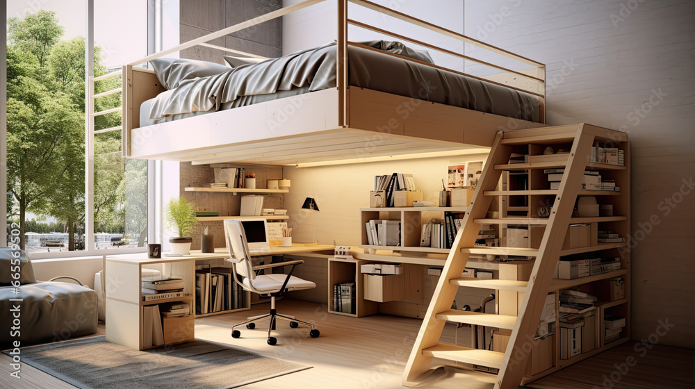 Space-Saving Elevated Loft Bed Design, Complete With A Functional ... for