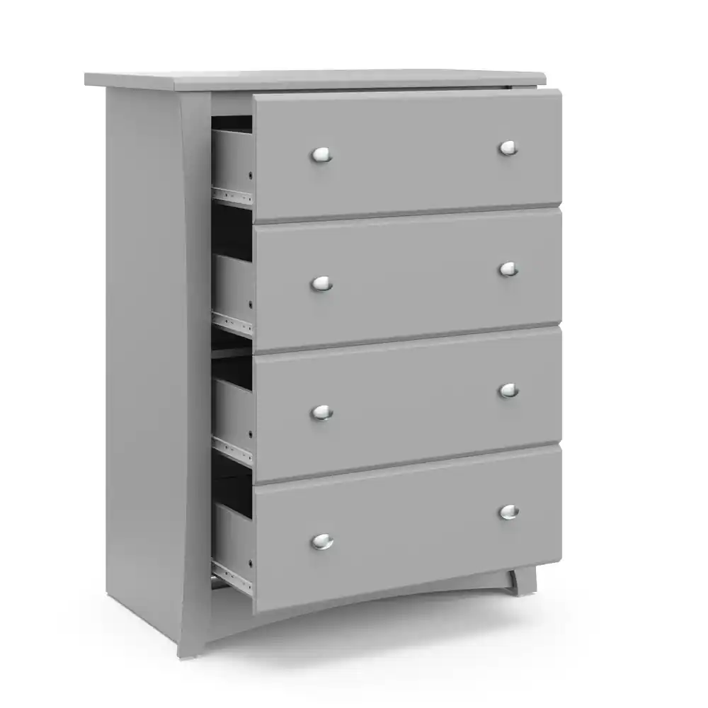 Storkcraft 4-Drawer Crescent Pebble Gray Dresser | Bigeasymart.com pertaining to Caring for Your Pebble Gray Storkcraft Crescent Dresser Maintenance Tips
