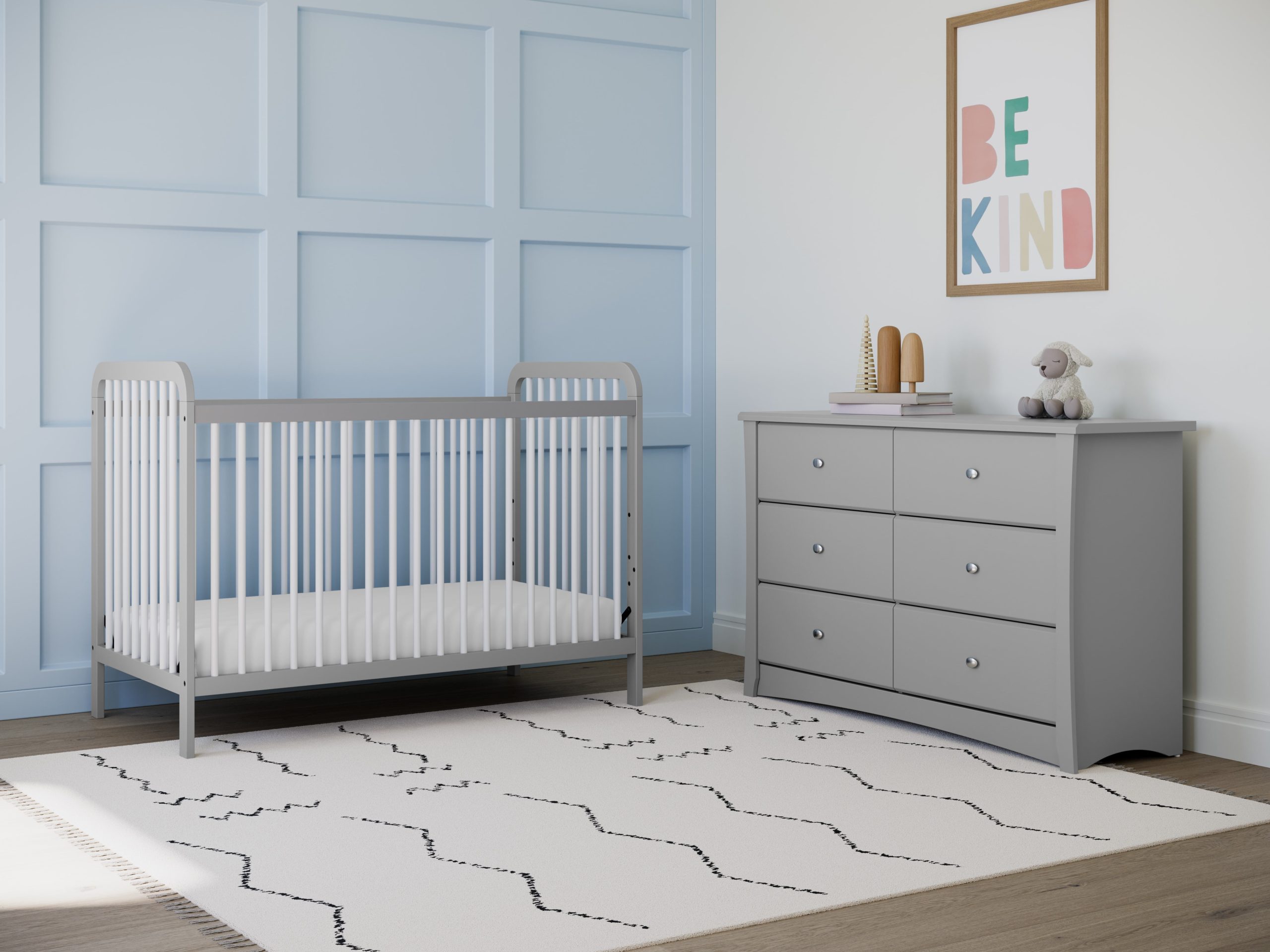 Storkcraft Crescent 6 Drawer Modern Horizontal Dresser Pebble Gray Finish within Caring for Your Pebble Gray Storkcraft Crescent Dresser Maintenance Tips