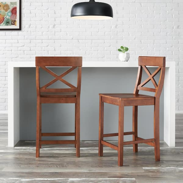 Stylewell 24 In. Cedarville Walnut Brown Wood Counter Stools With Cross ... in The Timeless Appeal of Walnut Brown Finished Wood Bar Stools