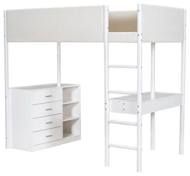 Tateus Teddy Fleece Upholstered Loft Bed With Multi-Functional Design ... intended for
