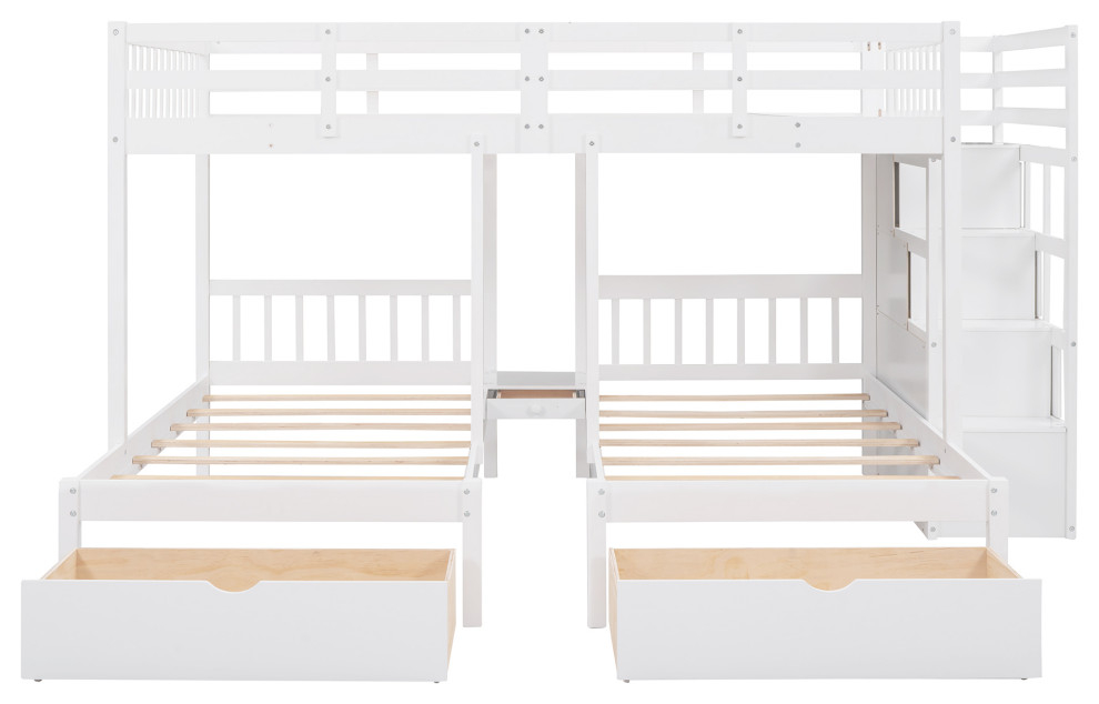 Tateus Twin Bunk Bed, Wood Triple Bunk Bed With Drawers And Guardrails ... regarding A Parent's Guide to Choosing the Right Loft Bed TATEUS Features Explained