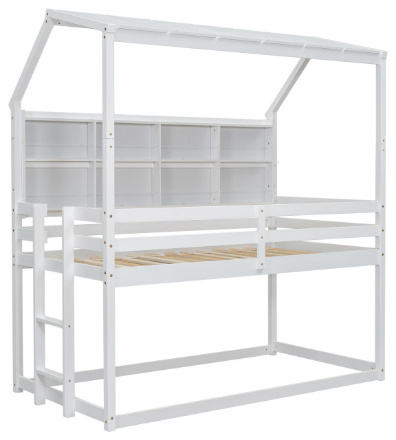 Tateus Twin House Loft Bed With Bedside Shelves - Transitional - Bunk ... with regard to