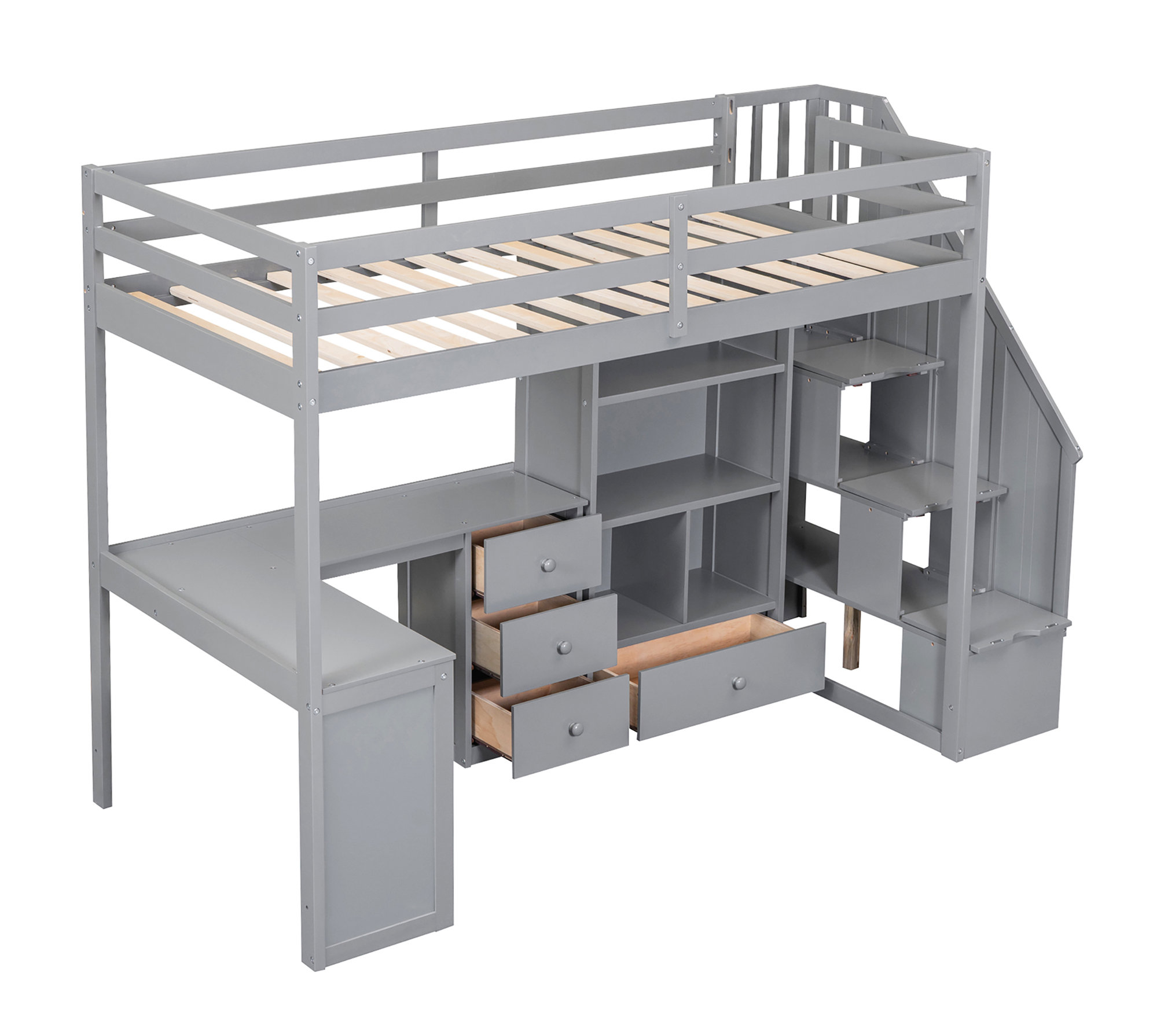 Tateus Twin Size Loft Bed With L-Shaped Desk And Drawers - Transitional ... inside