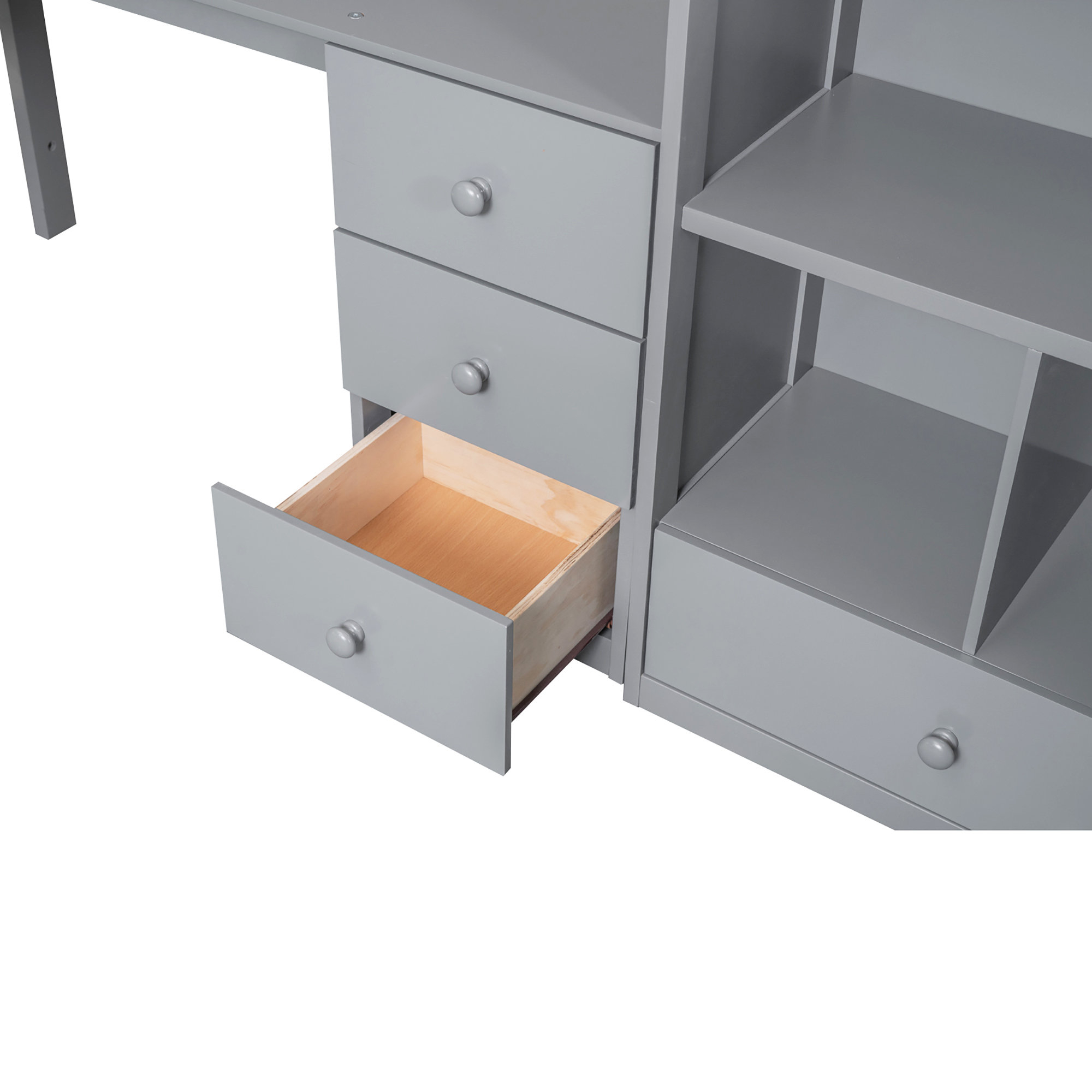 Tateus Twin Size Loft Bed With L-Shaped Desk And Drawers - Transitional ... intended for The TATEUS Loft Bed White How the Guardrail and Desk Enhance Functionality