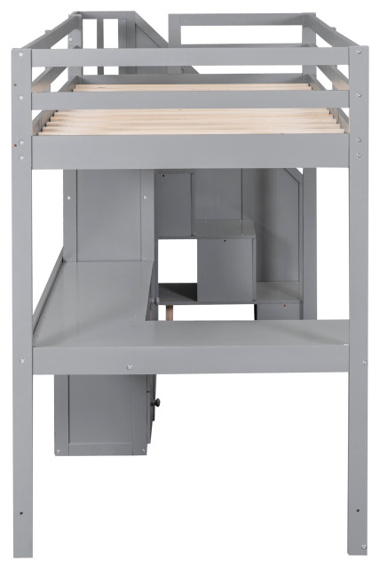 Tateus Twin Size Loft Bed With L-Shaped Desk And Drawers - Transitional ... with regard to The TATEUS Loft Bed White How the Guardrail and Desk Enhance Functionality
