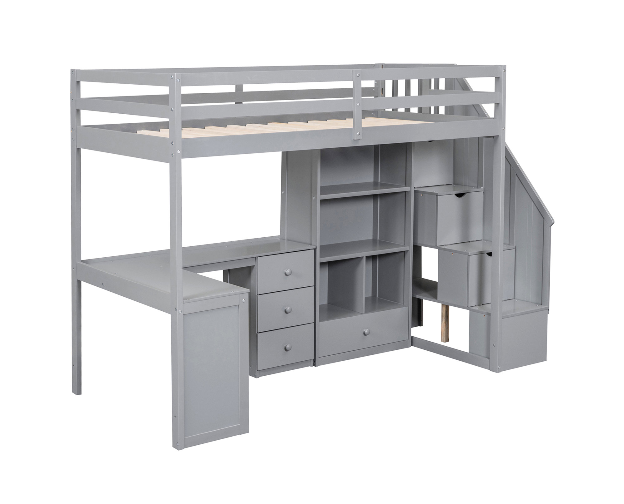 Tateus Twin Size Loft Bed With L-Shaped Desk And Drawers - Transitional ... with