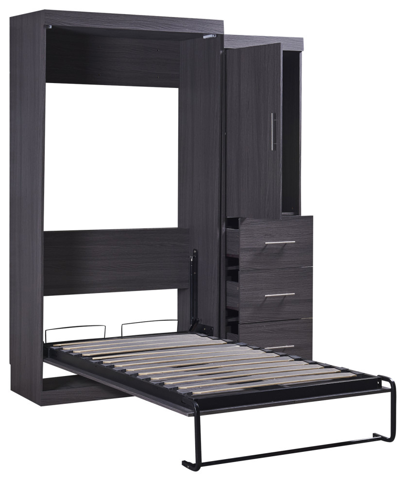 Tateus Twin Size Modern Gray Murphy Bed With Wardrobe And Foldable ... within