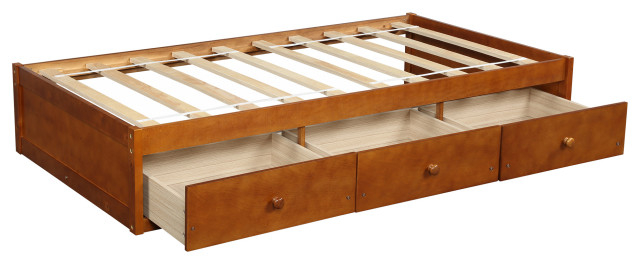 Tateus Twin Size Platform Storage Bed,Oak - Midcentury - Bedroom ... inside