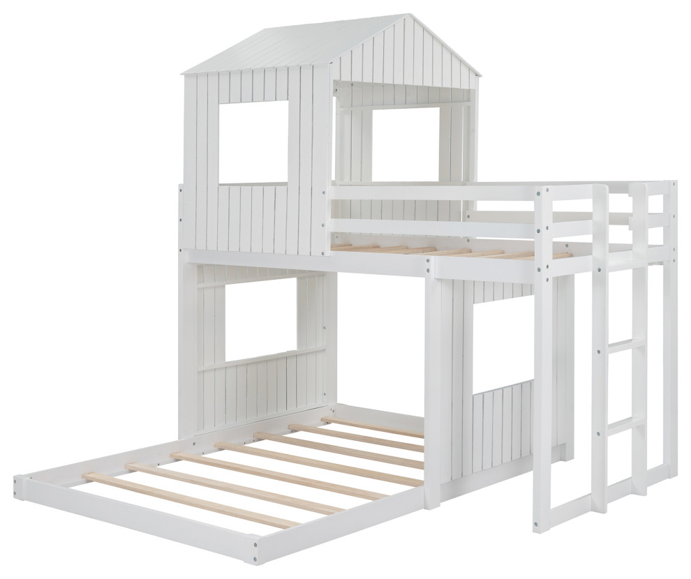 Tateus Twin Size Whimsical Playhouse Bunk Bed With Square Windows Play ... inside