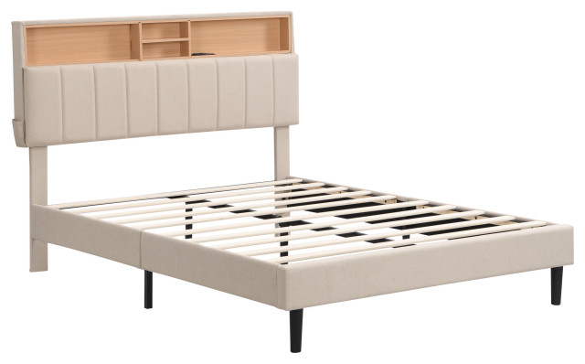 Tateus Upholstered Platform Bed With Storage Headboard And Usb Port ... pertaining to Beyond the Bed The Integrated Storage Solutions of TATEUS