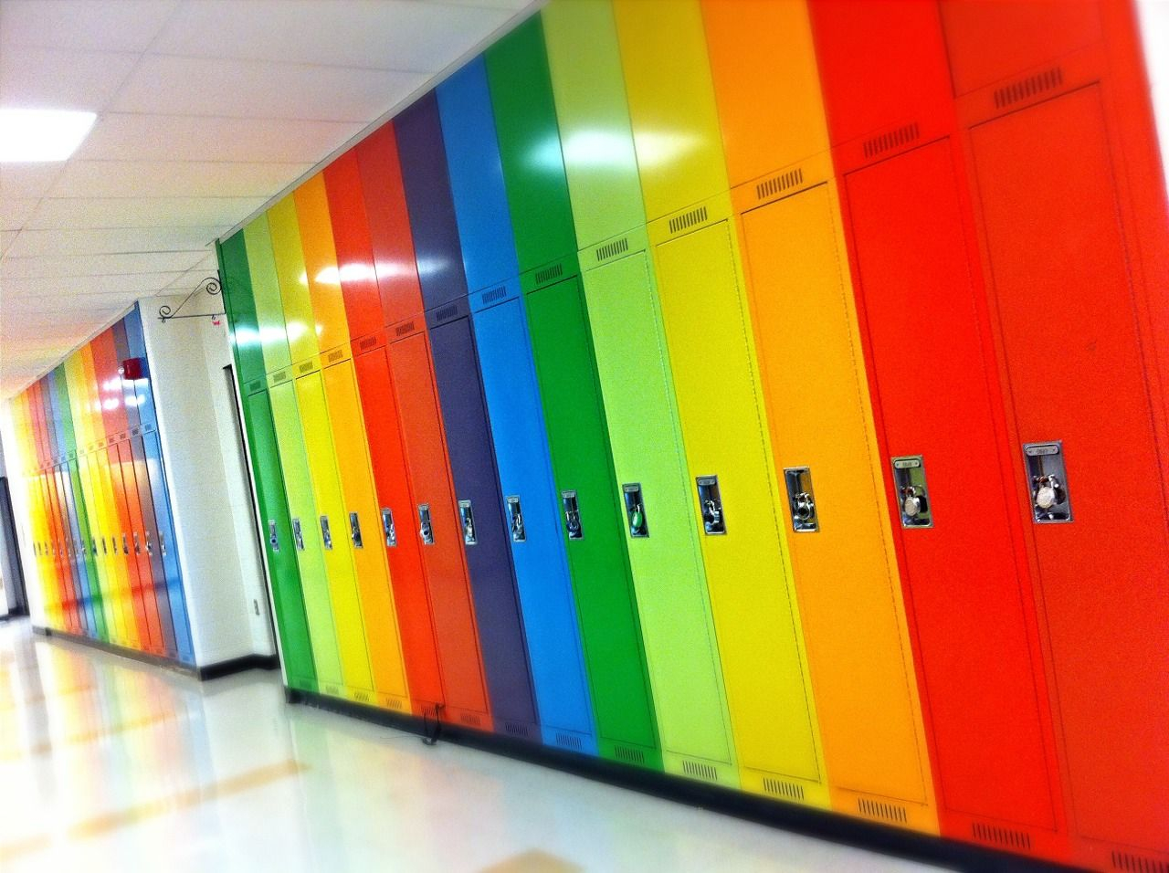 The Colorful Lockers. | Colorful | Pinterest | Lockers And Rainbows within Designing with Color How Rainbow Accents Lockers Brighten School Halls