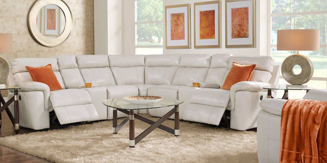Trafalgar Square Ivory Beige Leather 7 Pc Power Reclining Sectional with Styling Your Space with the Beige Lexicon Bienvenue Reclining Sectional