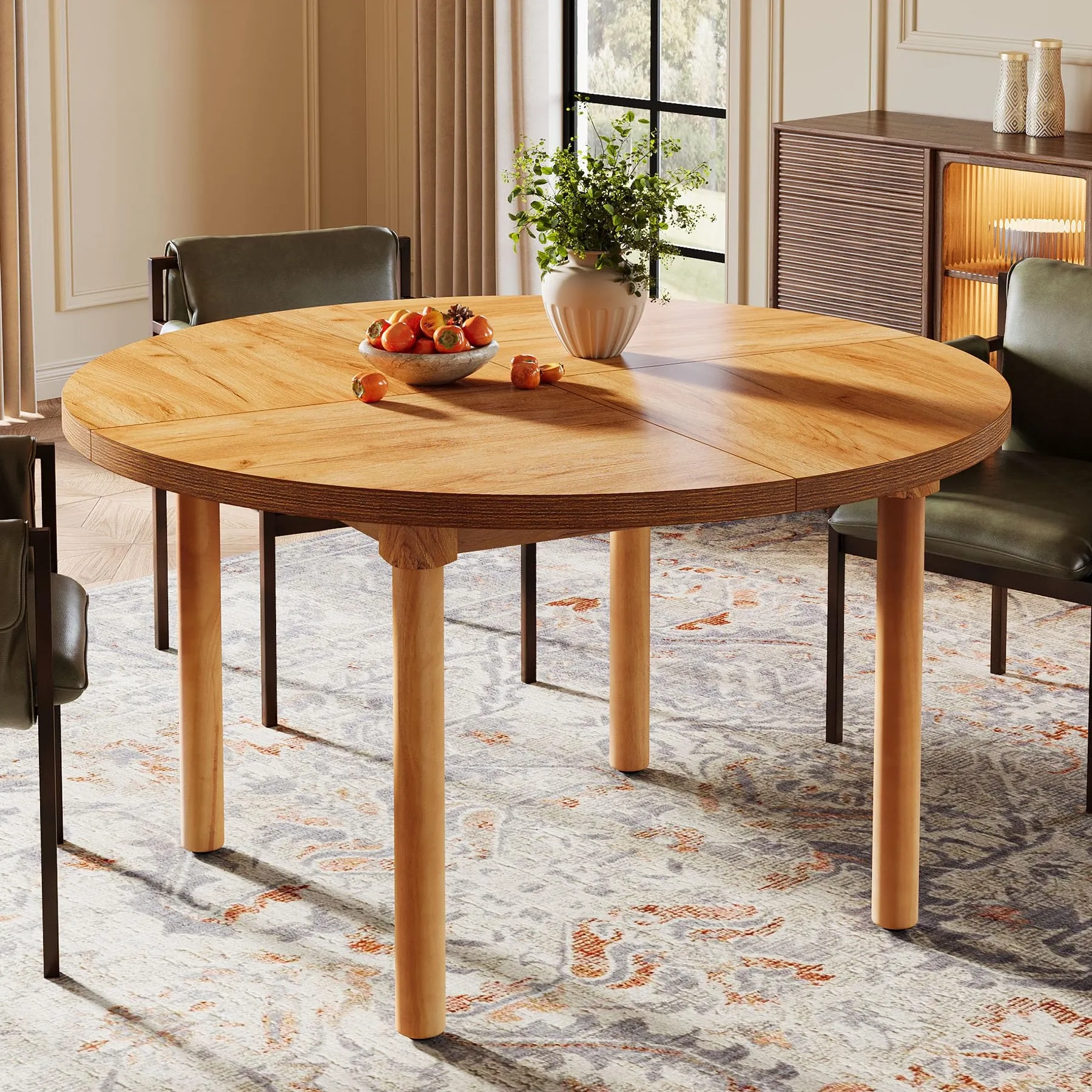 Tribesigns 47-Inch Round Dining Table For 4, Solid Wood Legs, Farmhouse ... pertaining to The Enduring Appeal of Solid Wood Legs on a White Dining Table