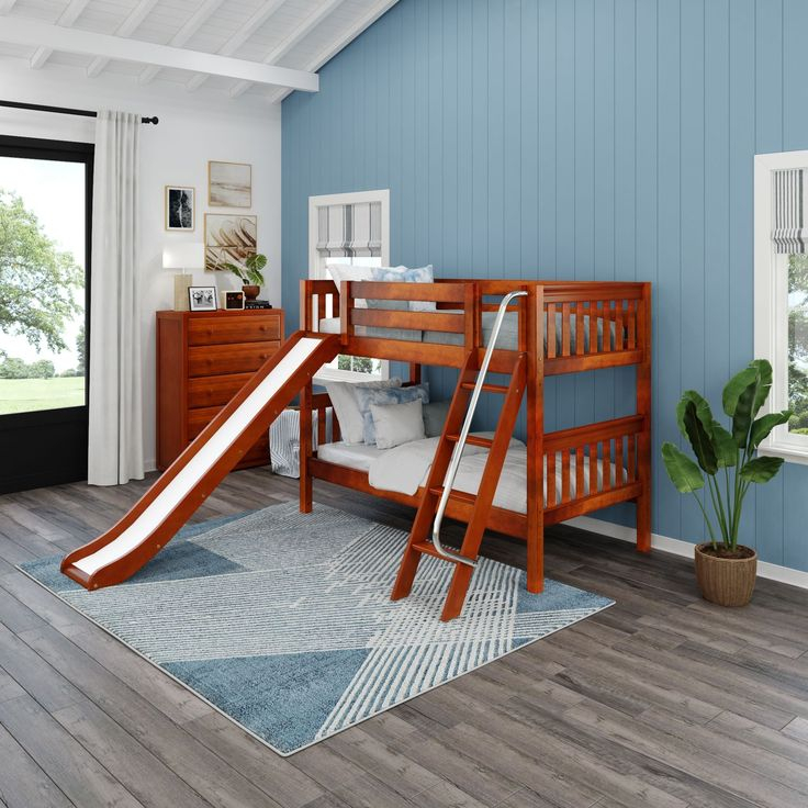 Twin Low Bunk Bed With Slide And Ladder | Low Bunk Beds, Bunk Bed With ... regarding The Benefits of a Loft Bed with Slide for Your Child's Room
