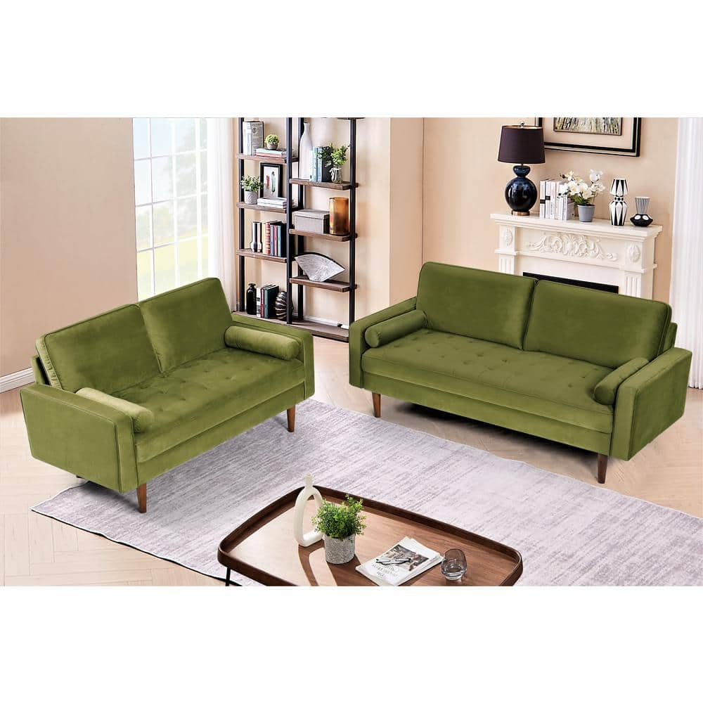 Us Pride Furniture Monahan 2-Piece Olive Green Velvet Living Room Set ... throughout Embrace Elegance with the Owen Green Velvet Living Room Couch