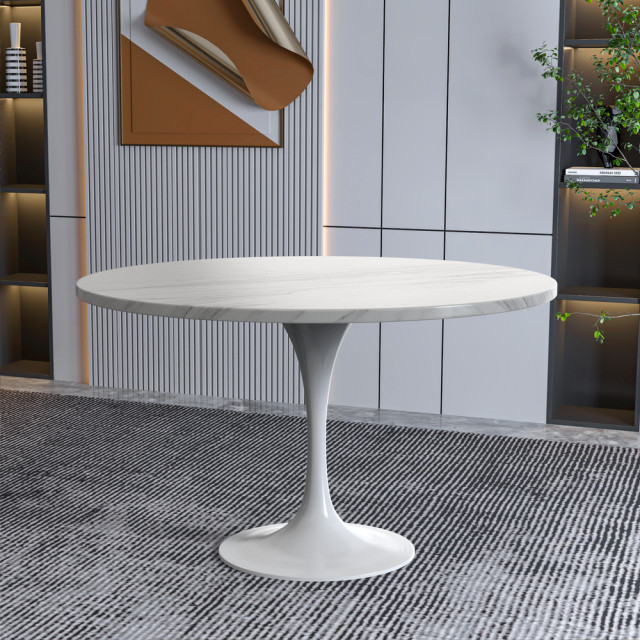 Verve Collection 48 Round Dining Table, White Base With Sintered Stone ... pertaining to Exploring the Durability of the Verve 48 Round Dining Table