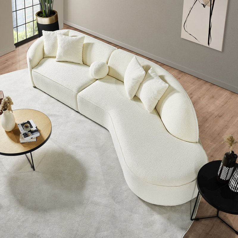 Wade Logan® 133" Japandi Style Luxury Modern Boucle Fabric Curvy ... pertaining to