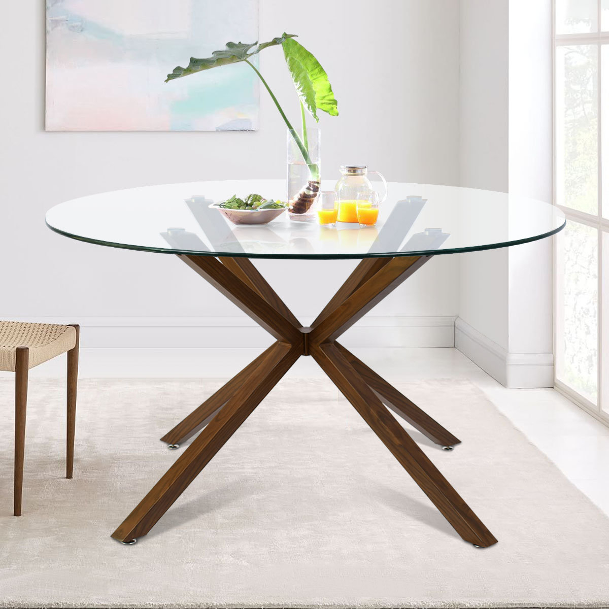 Wade Logan Aunnika 39" Glass Round Dining Table, Walnut Legs & Reviews ... for Styling Tips for the Safavieh Harlan 54" Round Glass Top Dining Table