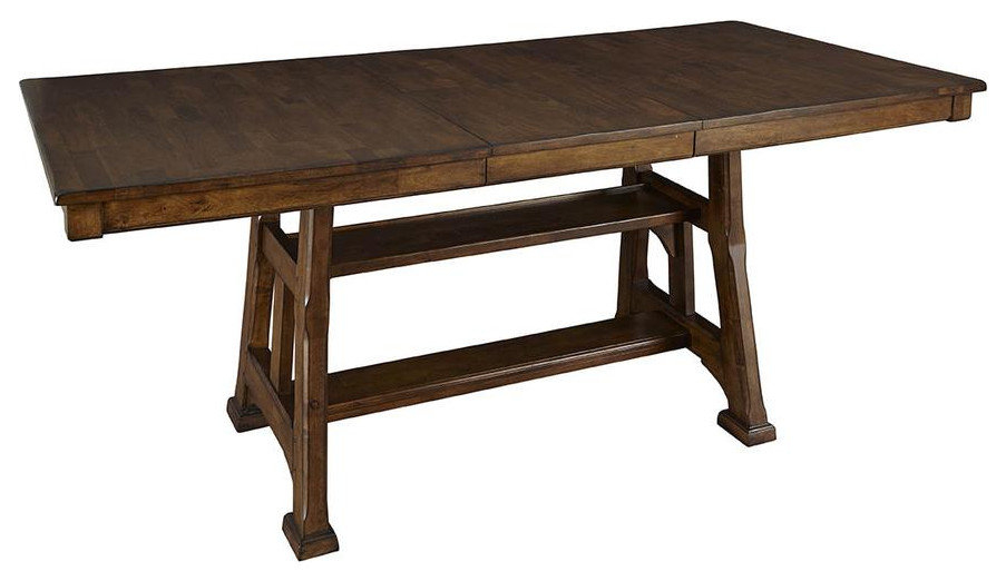 Warm Pecan Gathering Height Trestle Table, Belen Kox - Transitional ... intended for