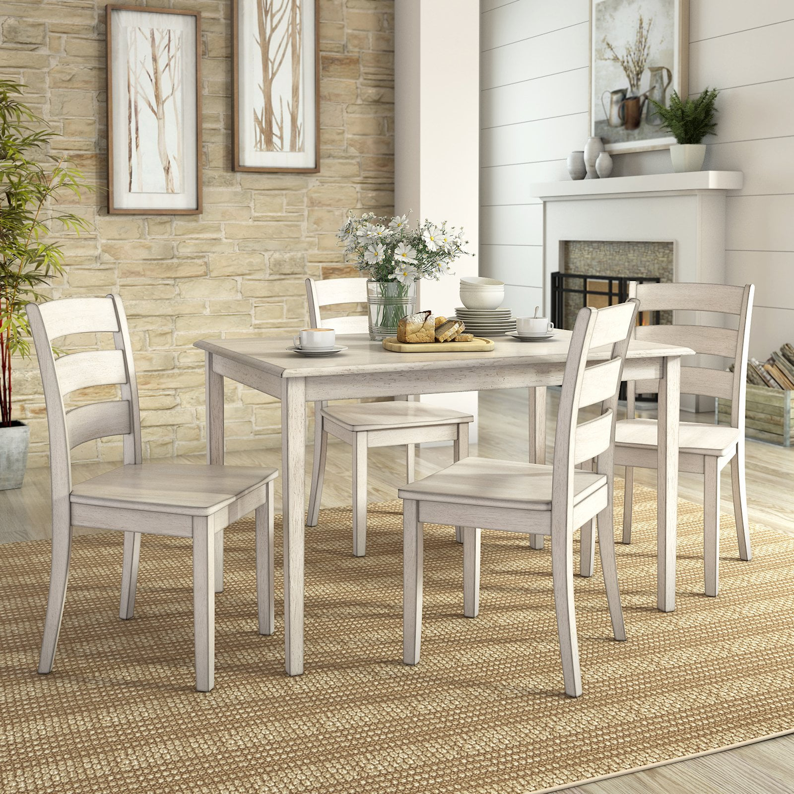 Weston Home Lexington 5-Piece Dining Set, 4 Ladder Back Chairs, White ... throughout Creating Your Dream Dining Space with the Weston 5-Piece Set