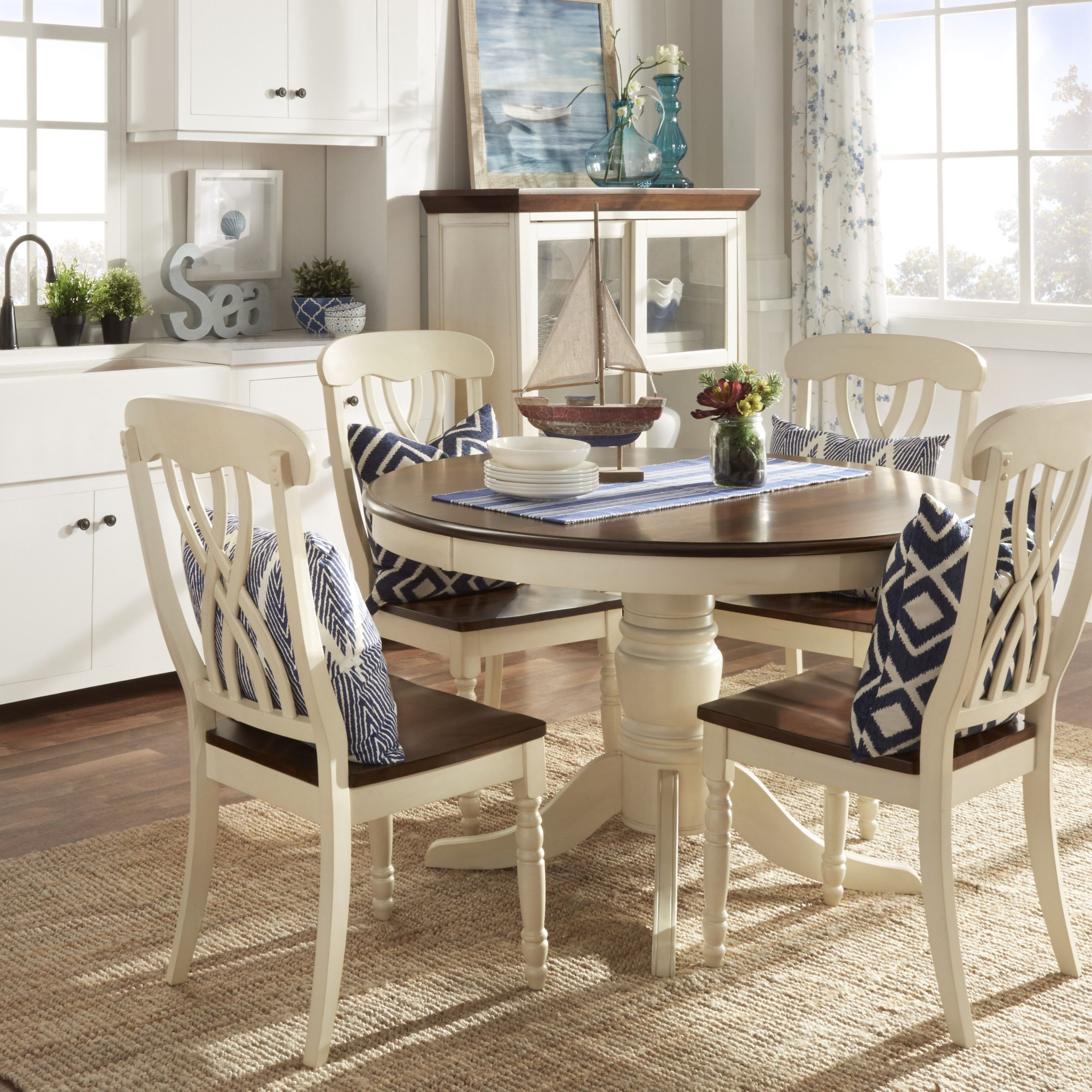 Weston Home Two Tone 5-Piece Round Dining Set, Antique White - Walmart ... intended for