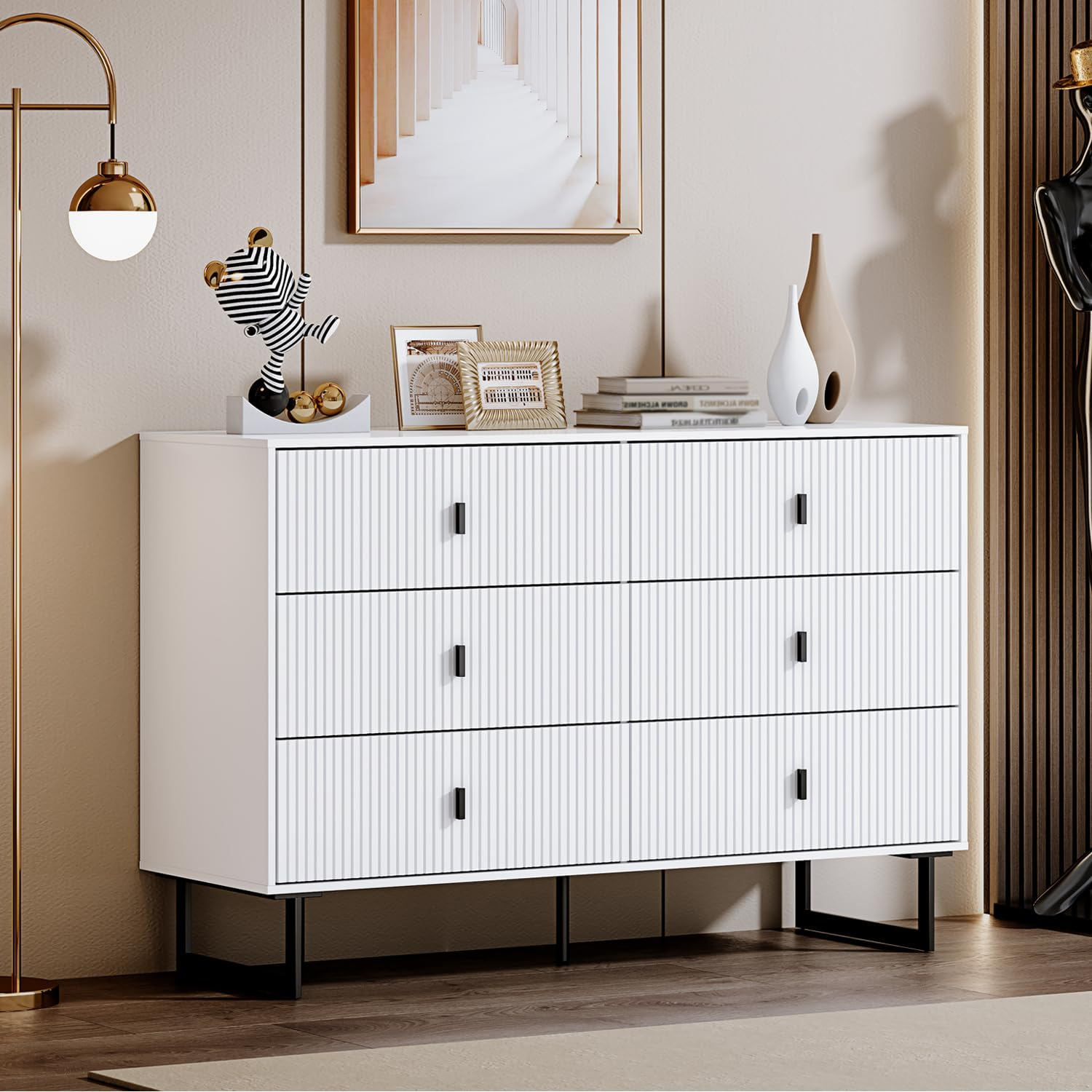 White 6 Drawer Dresser For Bedroom, Large Double Dresser With Wide ... in