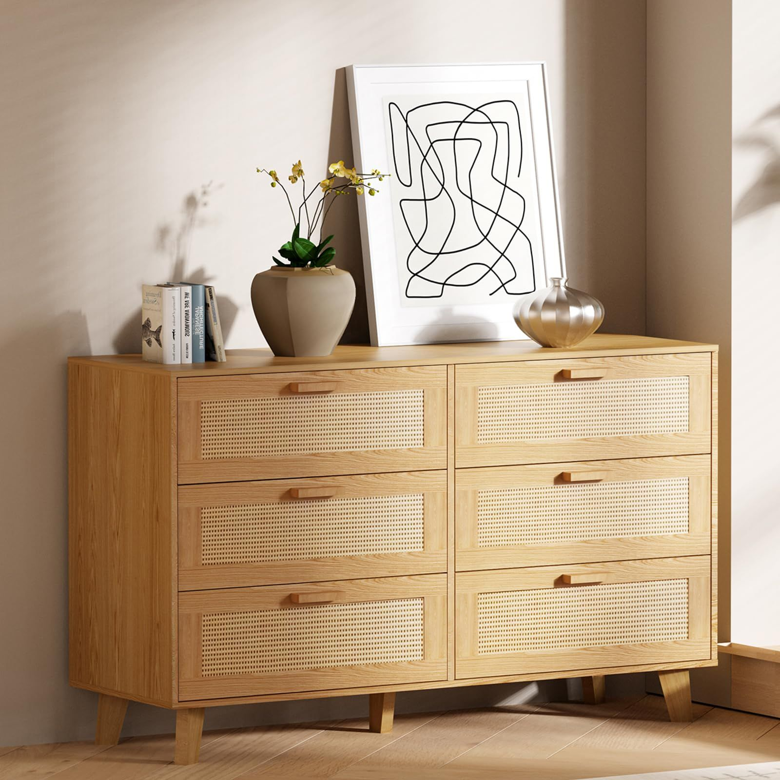 Xdliv Rattan Dresser, 6-Drawer Double Dresser Rattan Storage Chest Unit ... with regard to Elevate Your Bedroom Storage with the Assembled Honey Cane Dresser