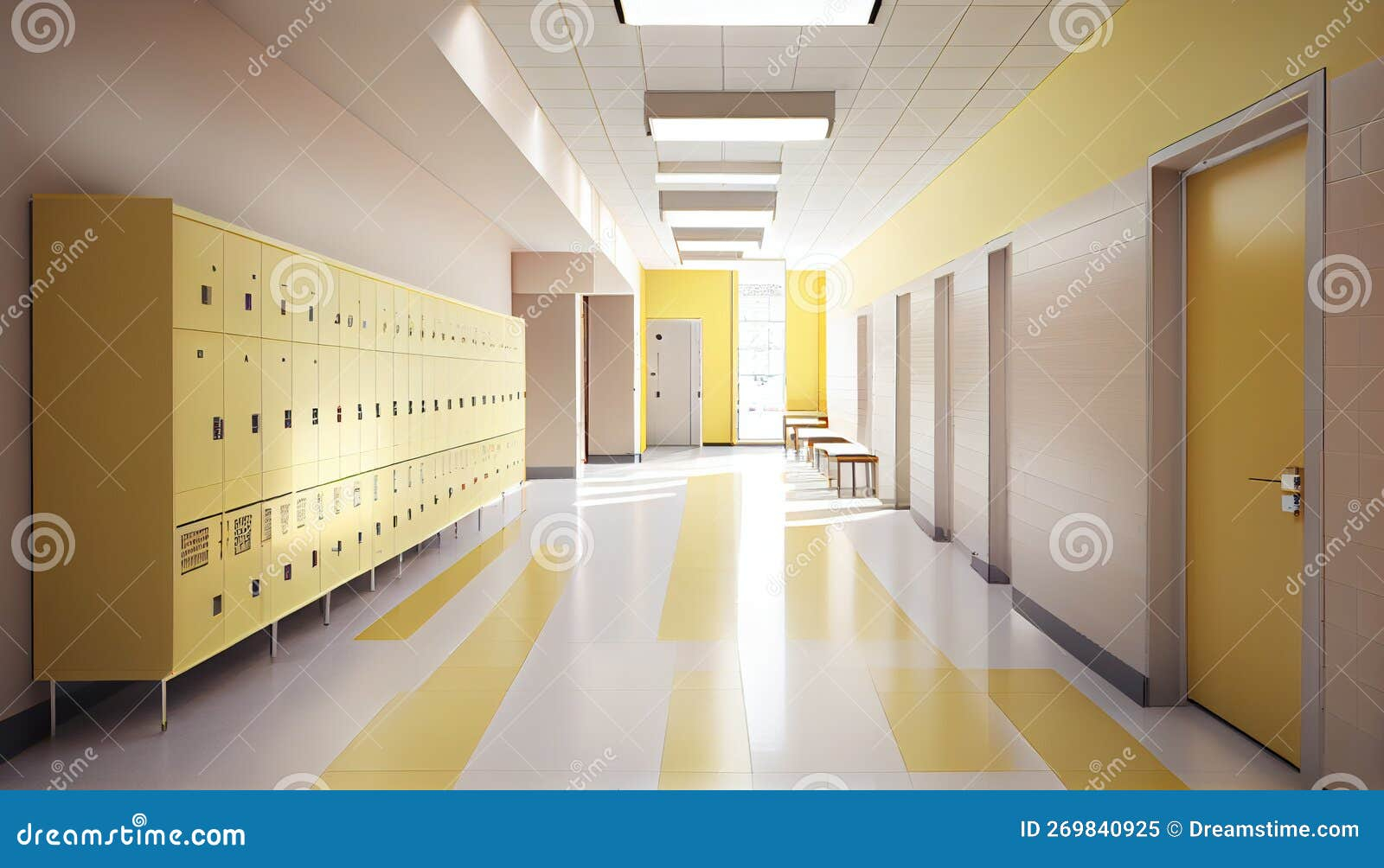 Yellow Lockers With Closed Doors. Two Row Section Of Lockers For ... inside