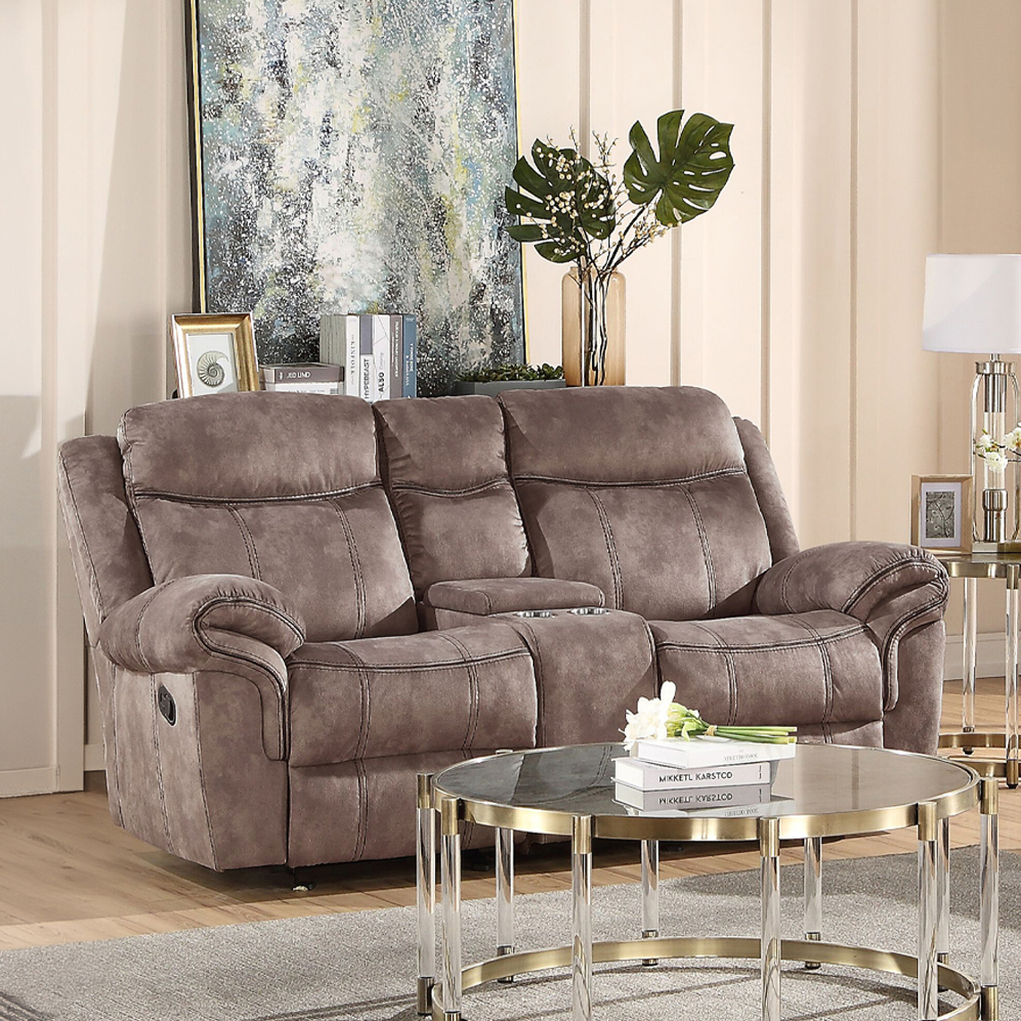 Zubaida Chocolate Reclining Sofa By Acme | 1Stopbedrooms pertaining to Integrating Tech into Your Living Space The ACME Zubaida Sofa