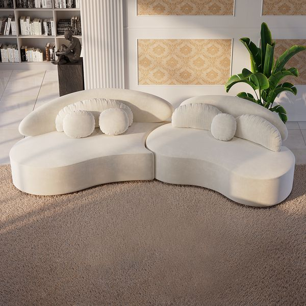 118" Modern Beige Curved Sectional Modular Sofa Velvet Upholstery For ... within The Colburne II 95" Beige Sofa A Touch of Elegance for Modern Homes