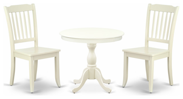 3 Pc Dining Set, 1 Table, 2 Linen White Chair, Slatted Back, Linen ... for 3 Pc Dining Set, 1 Pedestal Table, 2 Linen White Wooden Chairs, Linen White