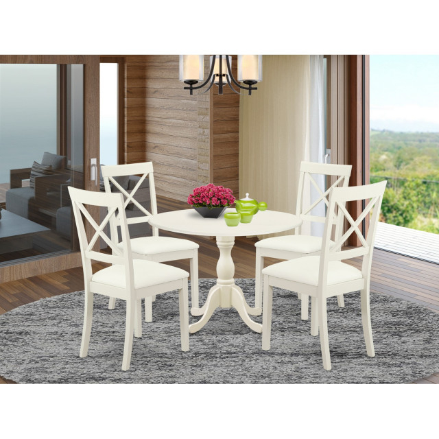 3 Pc Dinning Set, 1 Drop Leaves Dining Table, 2 Linen White Faux ... within 3 Pc Dining Set, 1 Pedestal Table, 2 Linen White Wooden Chairs, Linen White