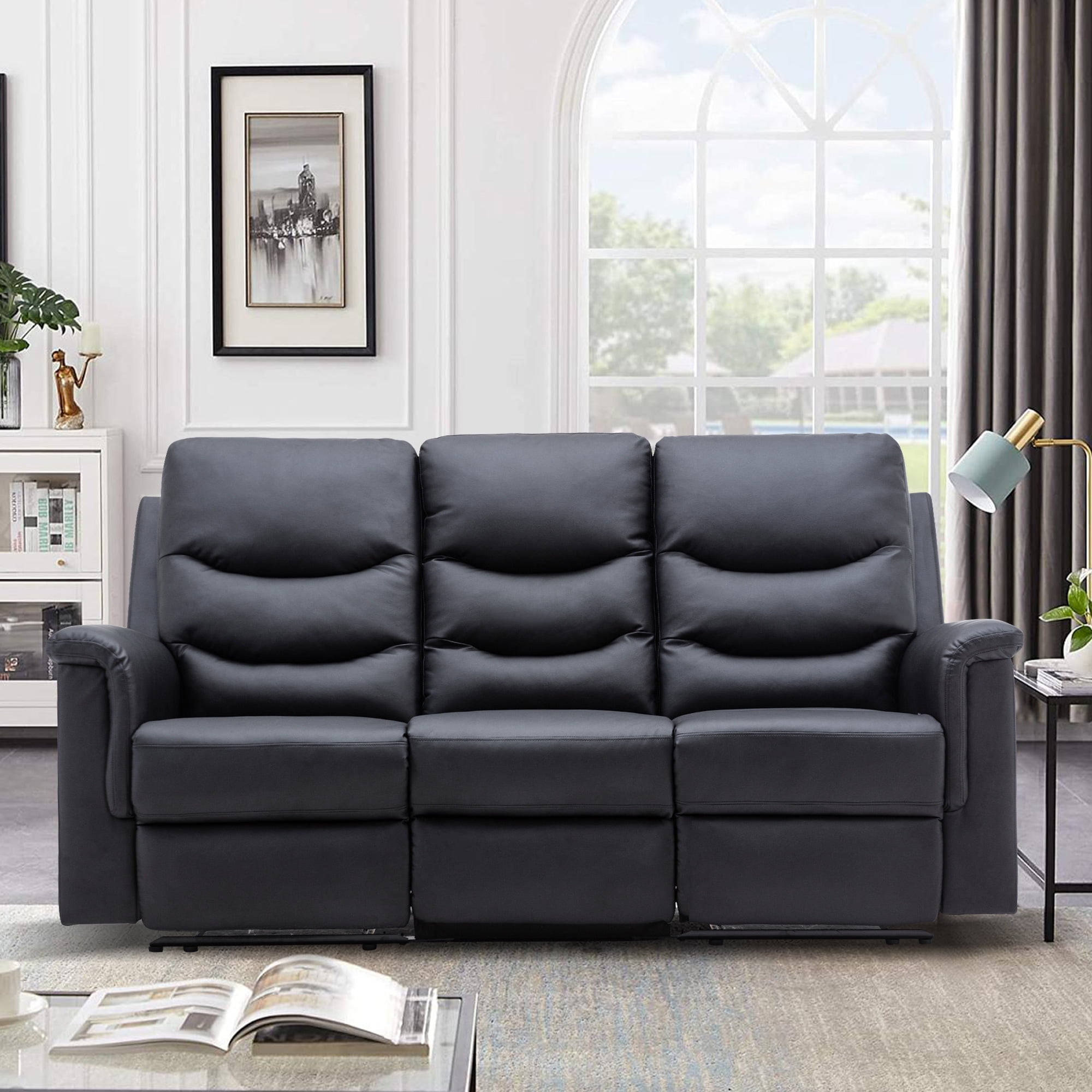 3-Seater Reclining Sofa, Pu Leather, Flipped Middle Backrest, Cup ... intended for Reclining Leather Sofa With Cup Holders