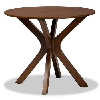 48" Kenji Wide Round Wood Dining Table Walnut - Baxton Studio: Mid ... with regard to Discovering the Warmth and Craftsmanship of the Rivian Round 48" Walnut Dining Table