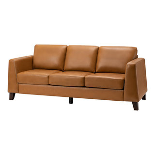 81.5"W Genuine Leather Tuxedo Arm Sofa Couch - Contemporary - Sofas ... in 81.5"W Genuine Leather Tuxedo Arm Sofa Couch, Black