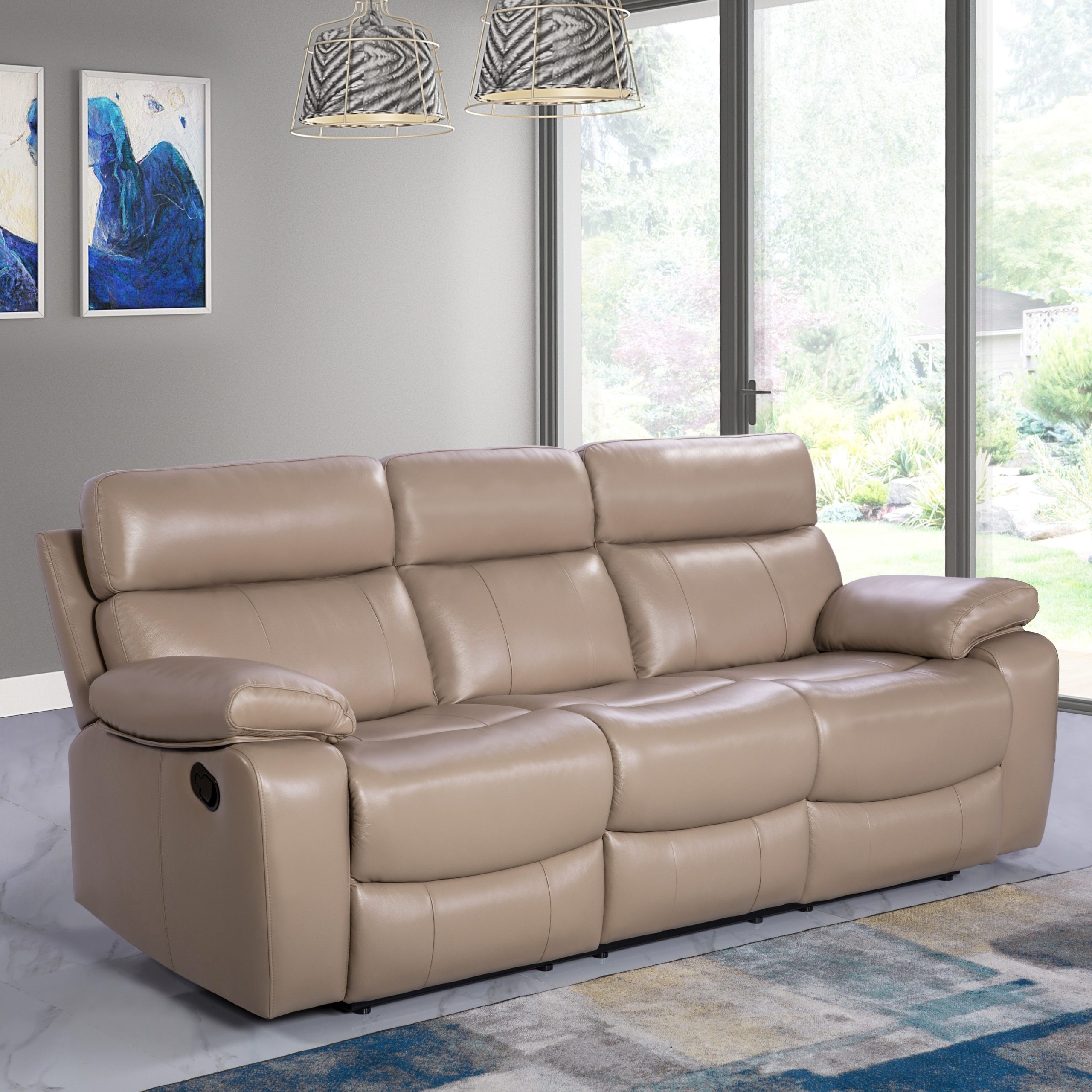 Abbyson Clayton Beige Top Grain Leather Reclining Sofa Beige | Ebay with