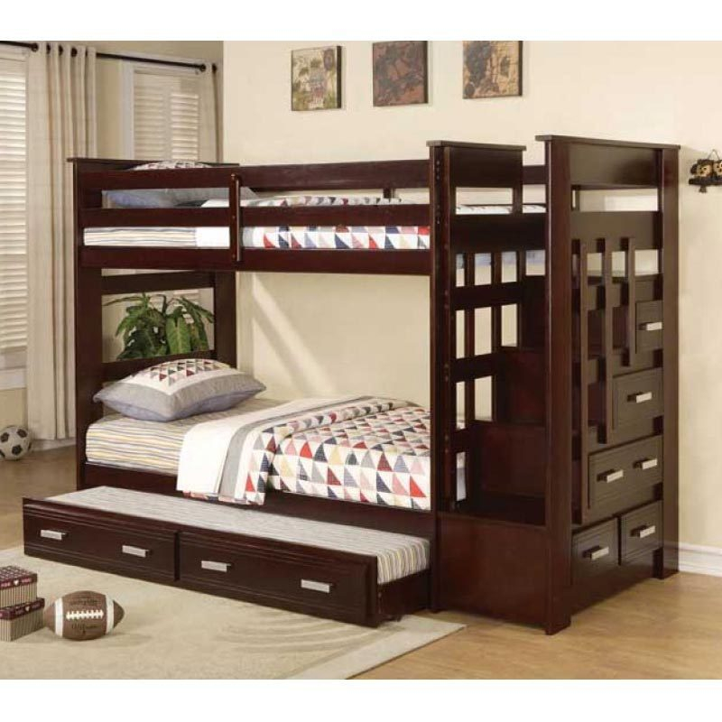 Acme Allentown Espresso Twin Bunk Bed With Storage Stairway Drawers And ... pertaining to Acme Nissa Bunk Bed, Twin/Twin, Espresso Finish