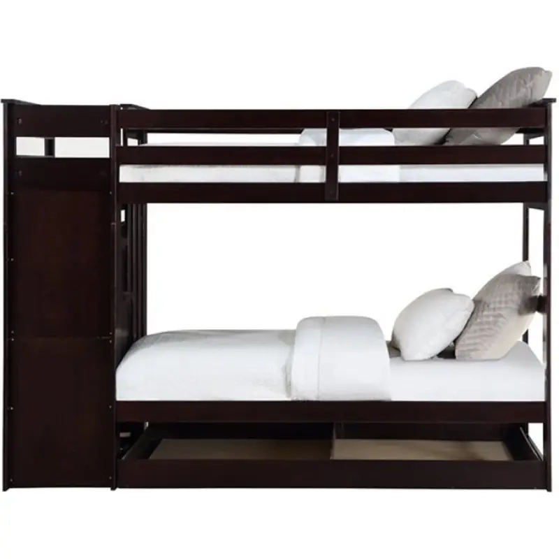 Acme Allentown Twin/Twin Bunk Bed With Storage Ladder & Trundle In ... for Acme Nissa Bunk Bed, Twin/Twin, Espresso Finish