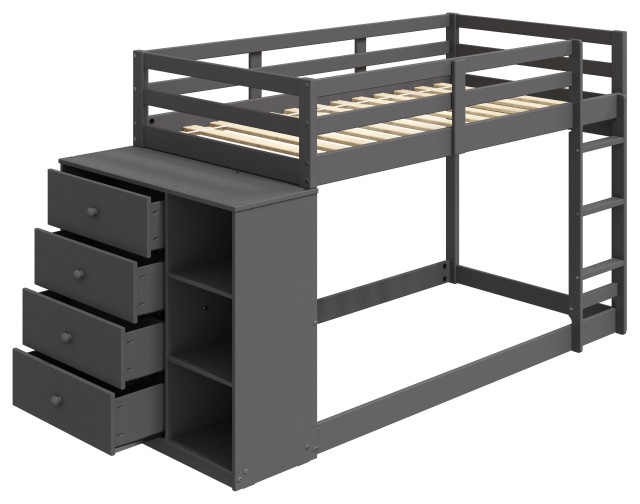 Acme Gaston Twin/Twin Bunk Bed W/Cabinet In Gray Finish - Transitional - Bunk Beds - By Acme ... within Acme Gaston Twin/Twin Bunk Bed With Cabinet Gray Finish