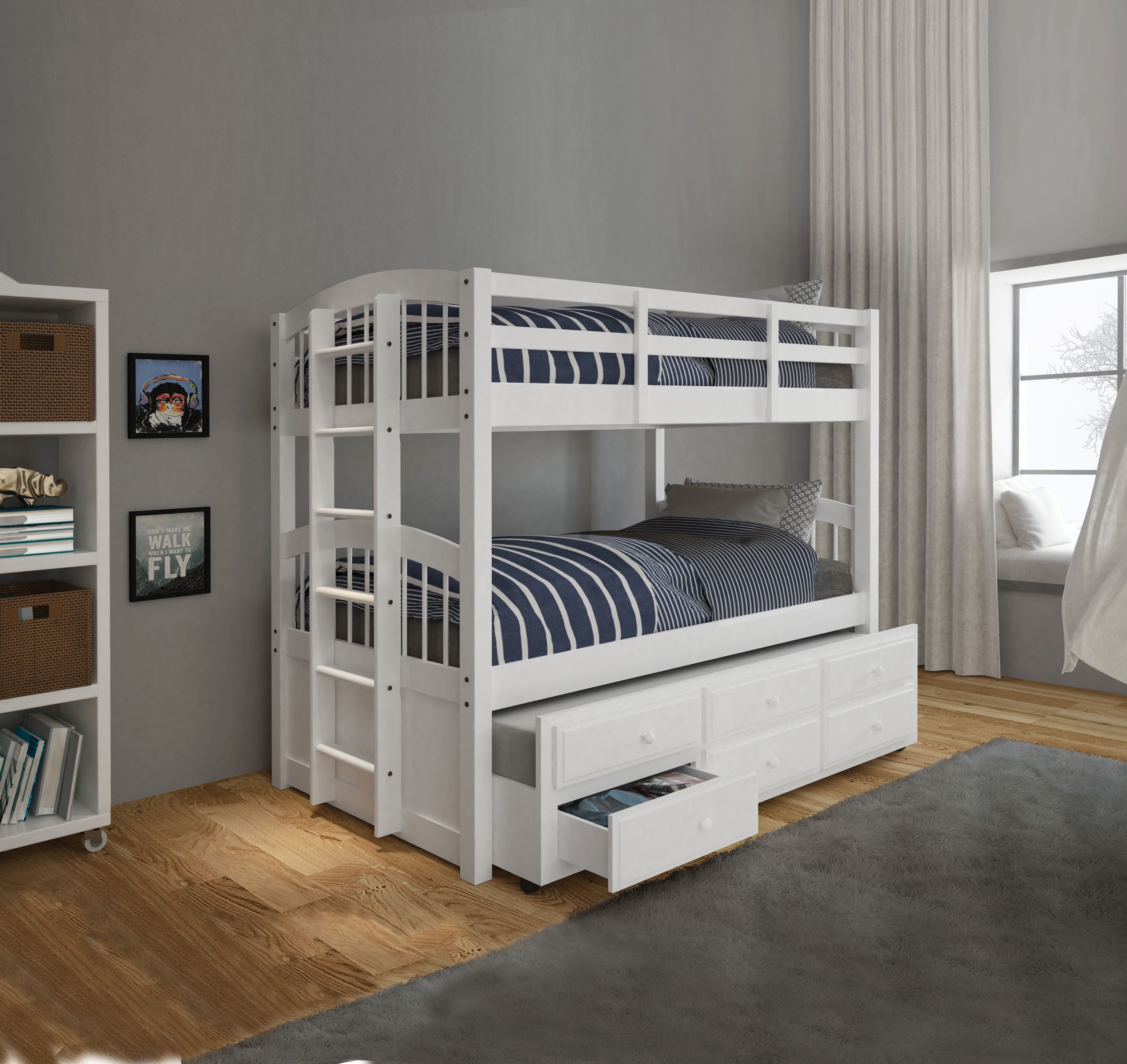 Acme Micah Wooden Frame Twin Over Twin Bunk Bed & Trundle In White ... pertaining to Creating Lasting Memories The Espresso Nissa Bunk Bed