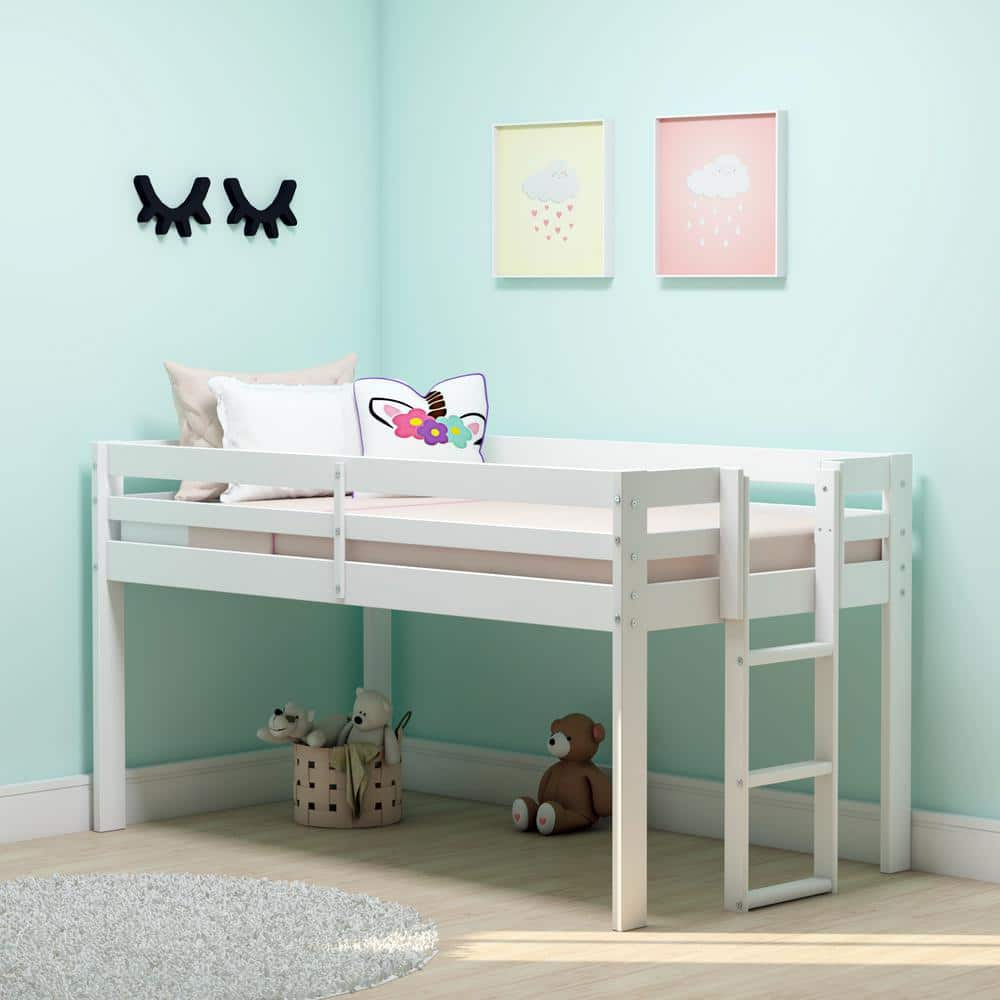 Alaterre Furniture Jasper Twin White Wood Junior Loft Bed, Dove Gray ... intended for Expert Insights on Choosing the Right Jasper Twin Loft Bed Dove Gray for Your Family